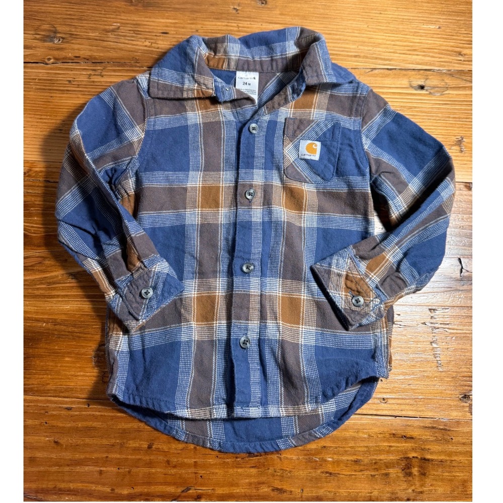 Carhartt 3-Piece Outfit Set Kids 24M Blue Plaid Flannel, Farm Raised Tee & Pants - Picture 8 of 10